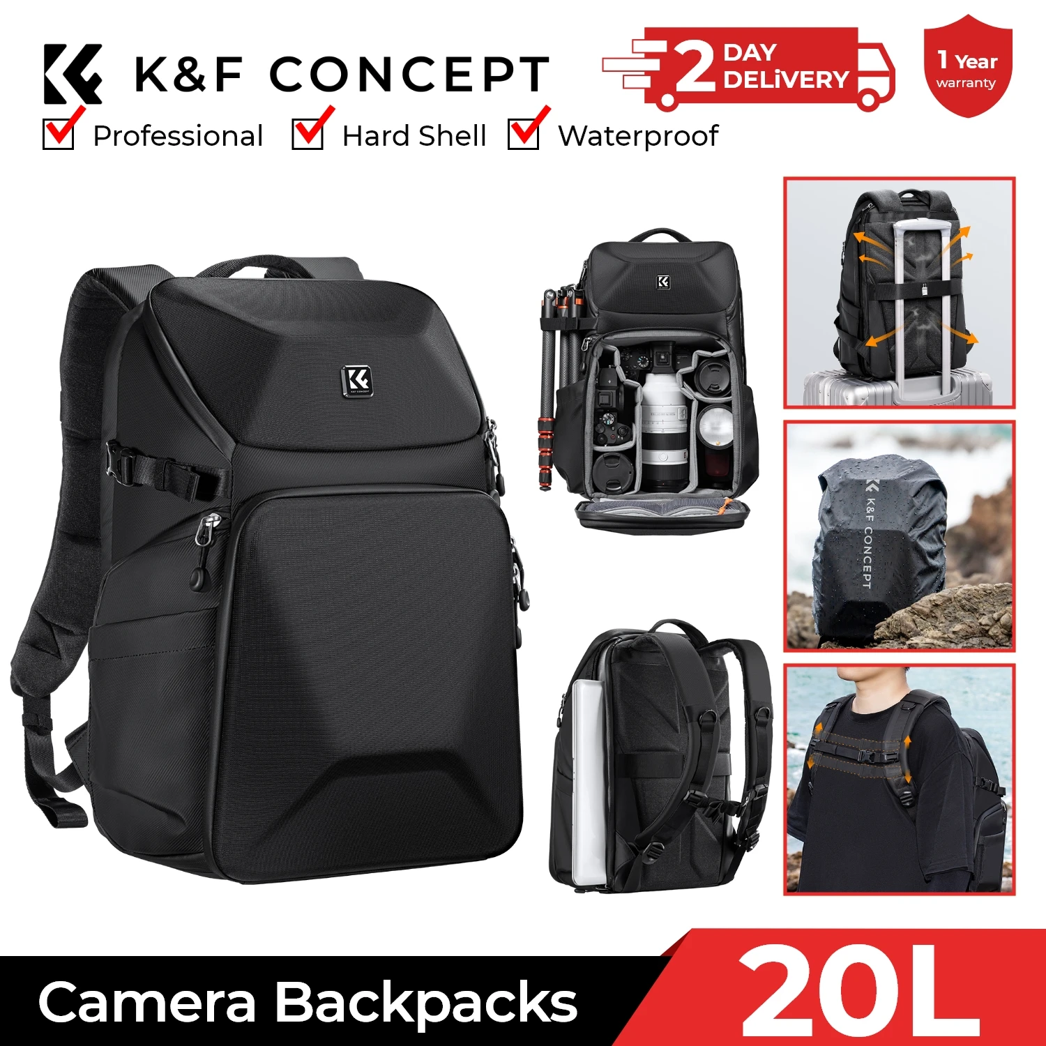 Laptop Backpack 15.6 - Zaino fotografico K&F CONCEPT 20L impermeabile