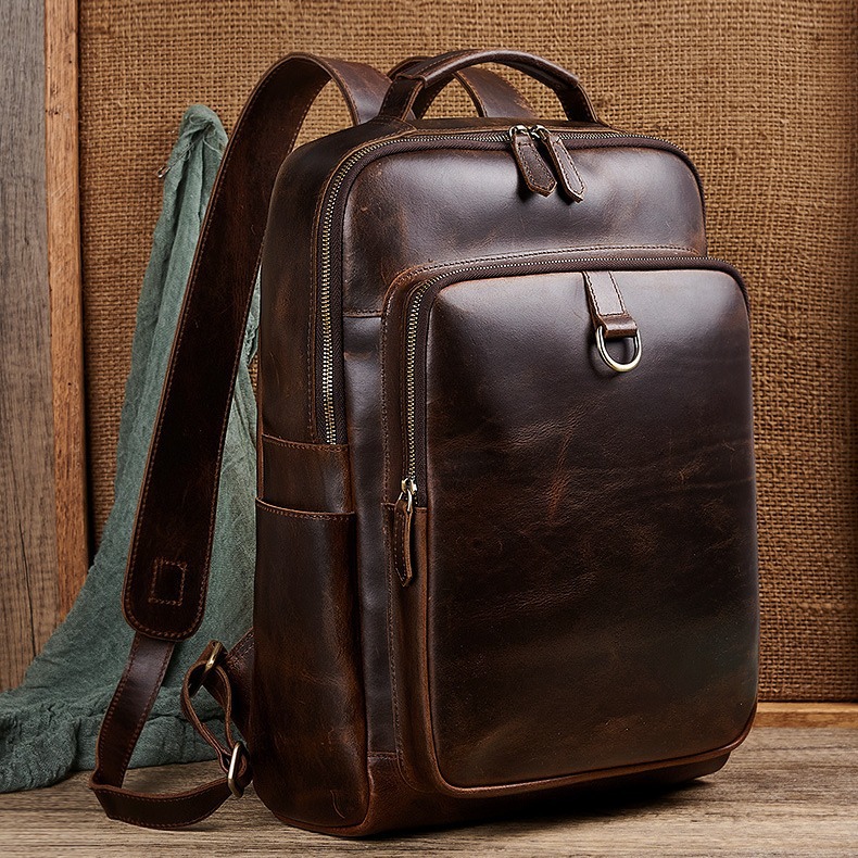 Leather Backpack Vintage - Zaino per Laptop in Pelle Cerata