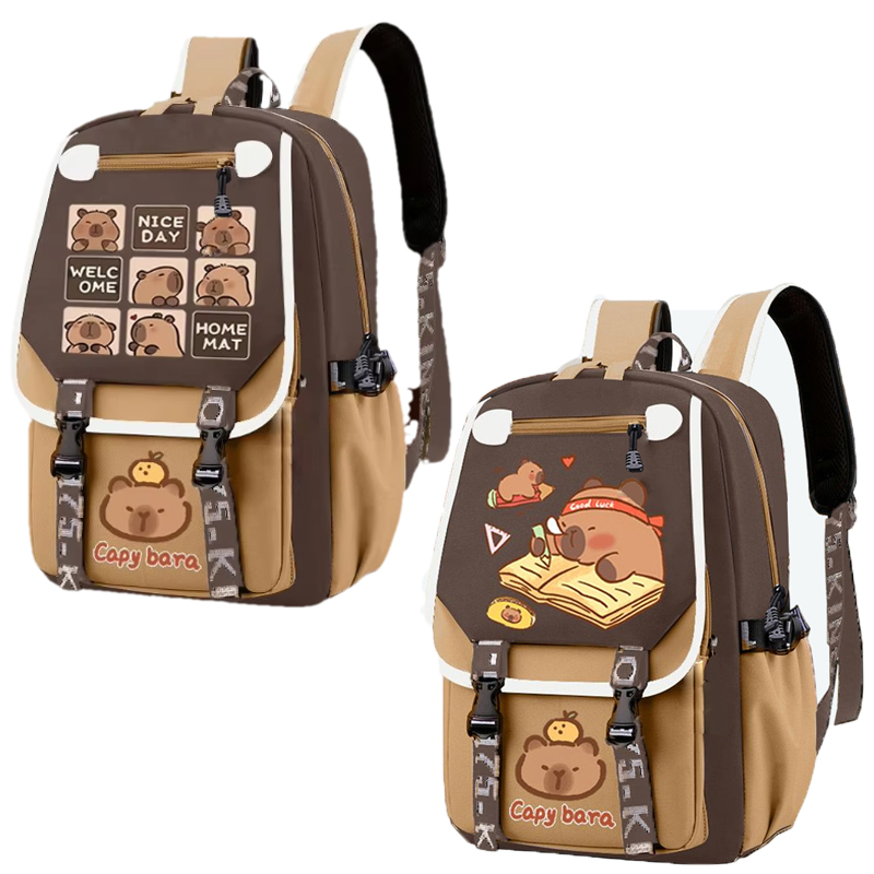 School Backpack Teen - Kawaii Capybara Elegante kaki Zaino per