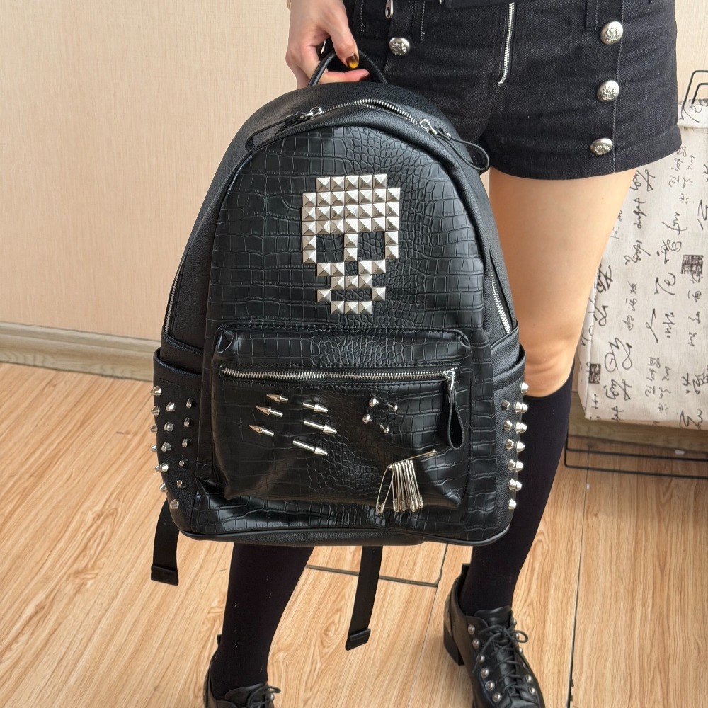 Fashion Backpack Women - Zaino Originale con Motivo Coccodrillo Nero