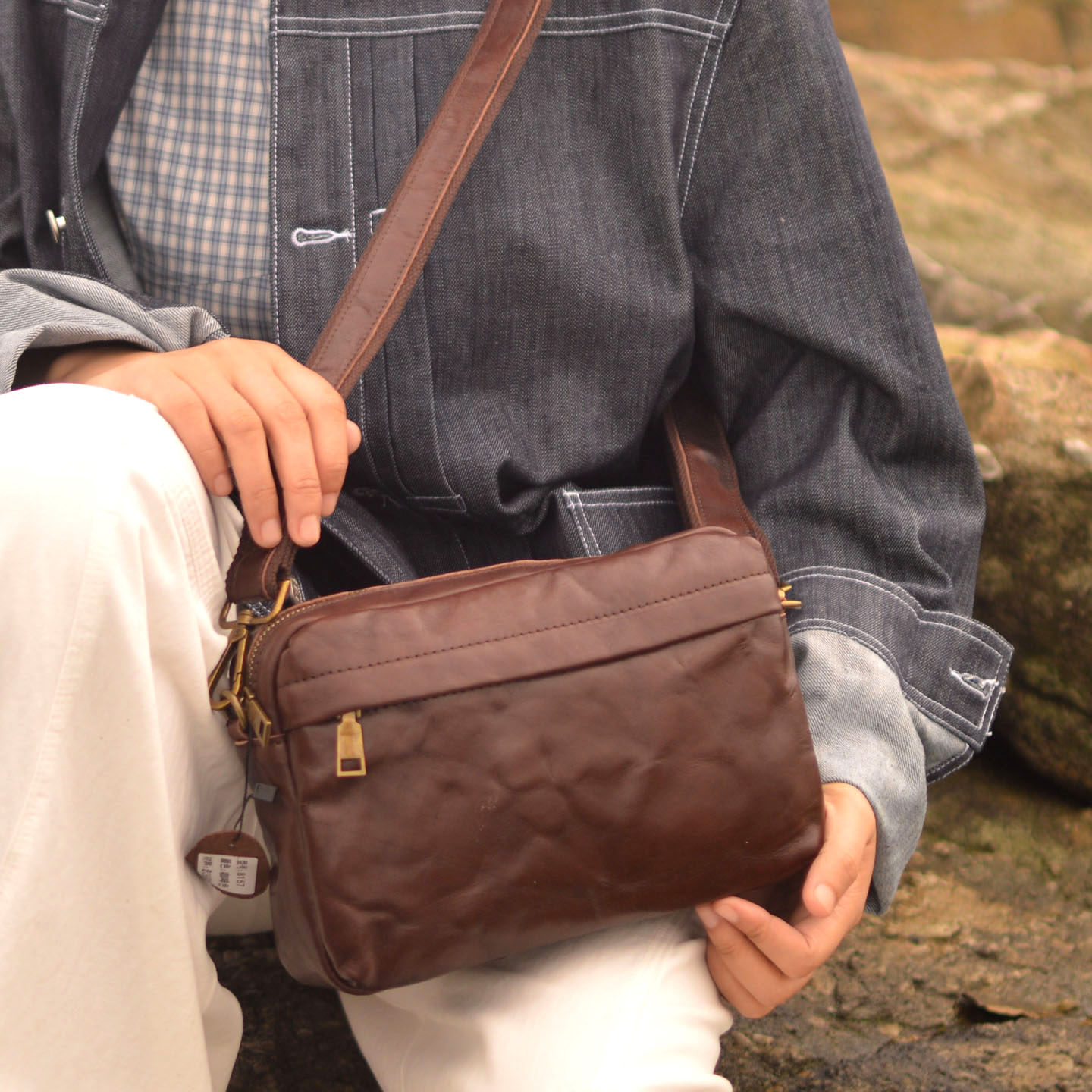 Leather Backpack Vintage - AETOO Borsa a tracolla vintage di