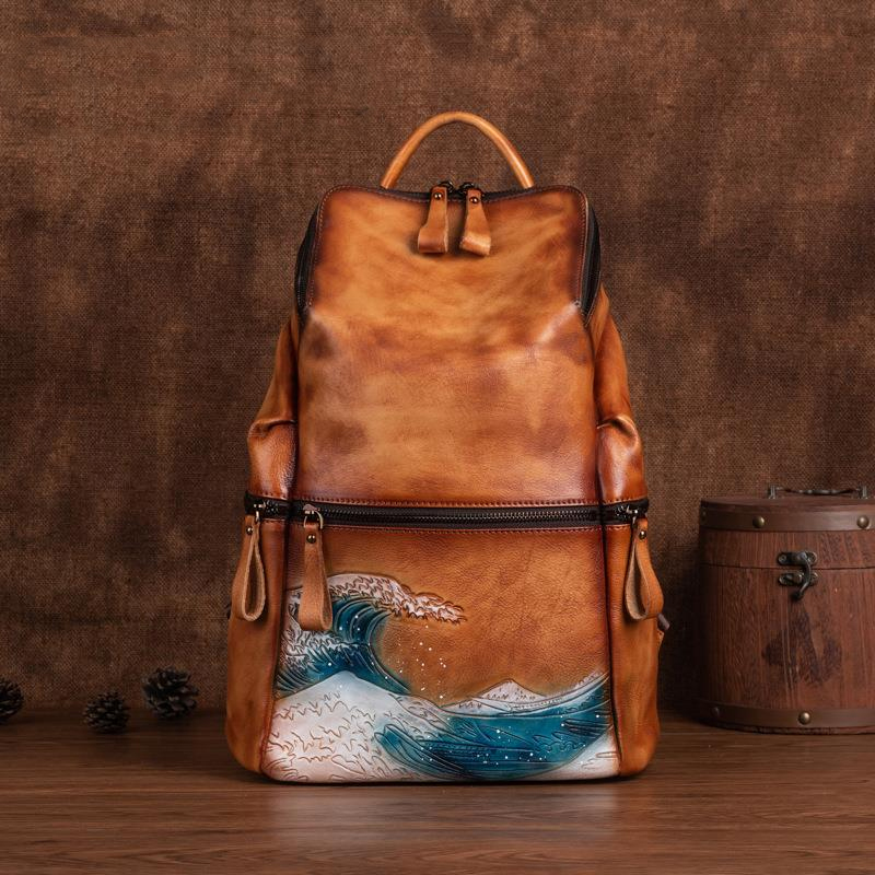 Leather Backpack Vintage - Zaino da donna in vera pelle