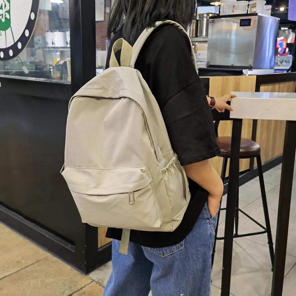 School Backpack Teen - Zaino preppy in nylon tinta unita,