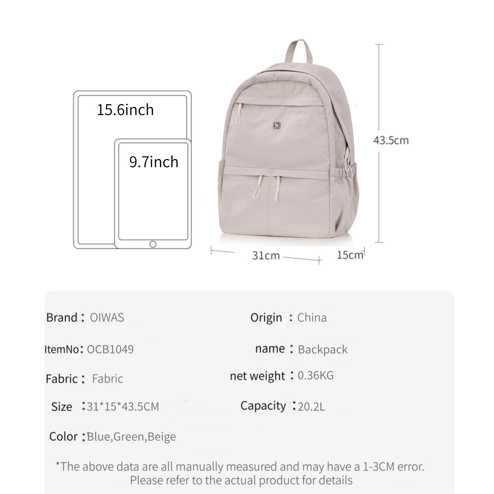 Zaino OIWAS ultraleggero ed el - Canvas Backpack Casual recensione e prezzo